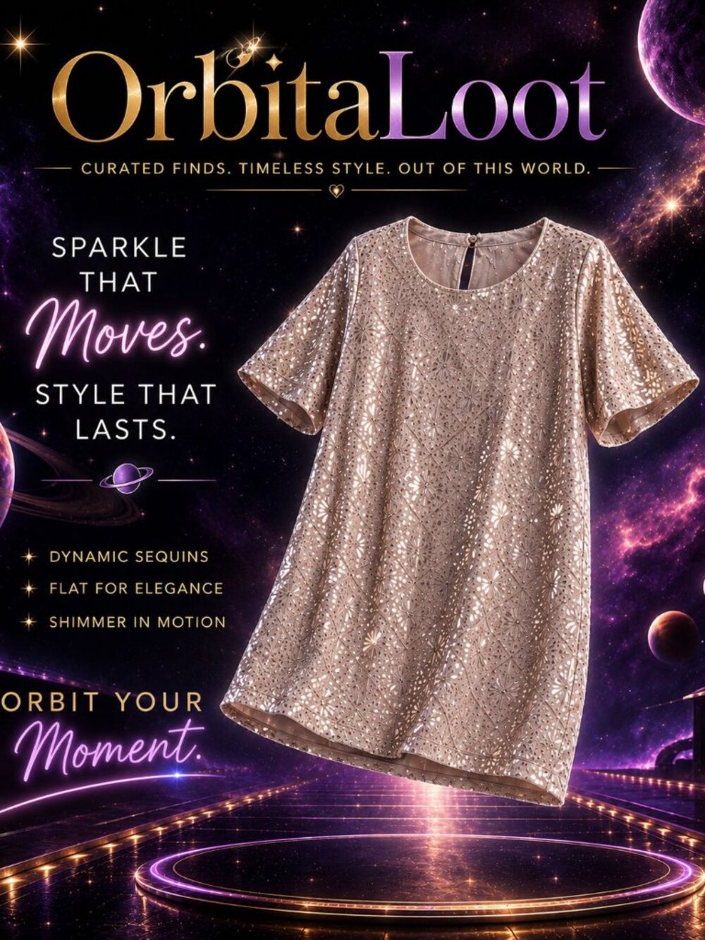 Kenneth Cole Sz Large Champagne Sequin Cocktail Dress Holiday Glam